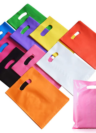 VieFantaisie Plastic Party Favor Small Gift Bags, 100 PCS 6 inch x 8 inch Goodie Bags for Kids, Candy Treat Pouches Bulk with Handle for Kids' Birthday Party, Thanksgiving, Christmas, Halloween, 10 Colors