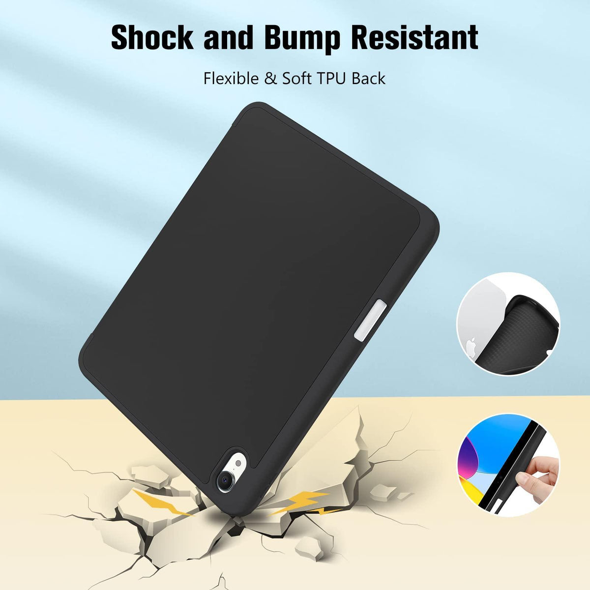 ProCase for iPad (A16) 11th Generation 11 Inch 2025/ iPad 10th Generation 10.9 Inch 2022 Case with Pencil Holder, Hybrid Cover with Soft TPU Back, Supports Touch ID, Auto Wake/Sleep -Black