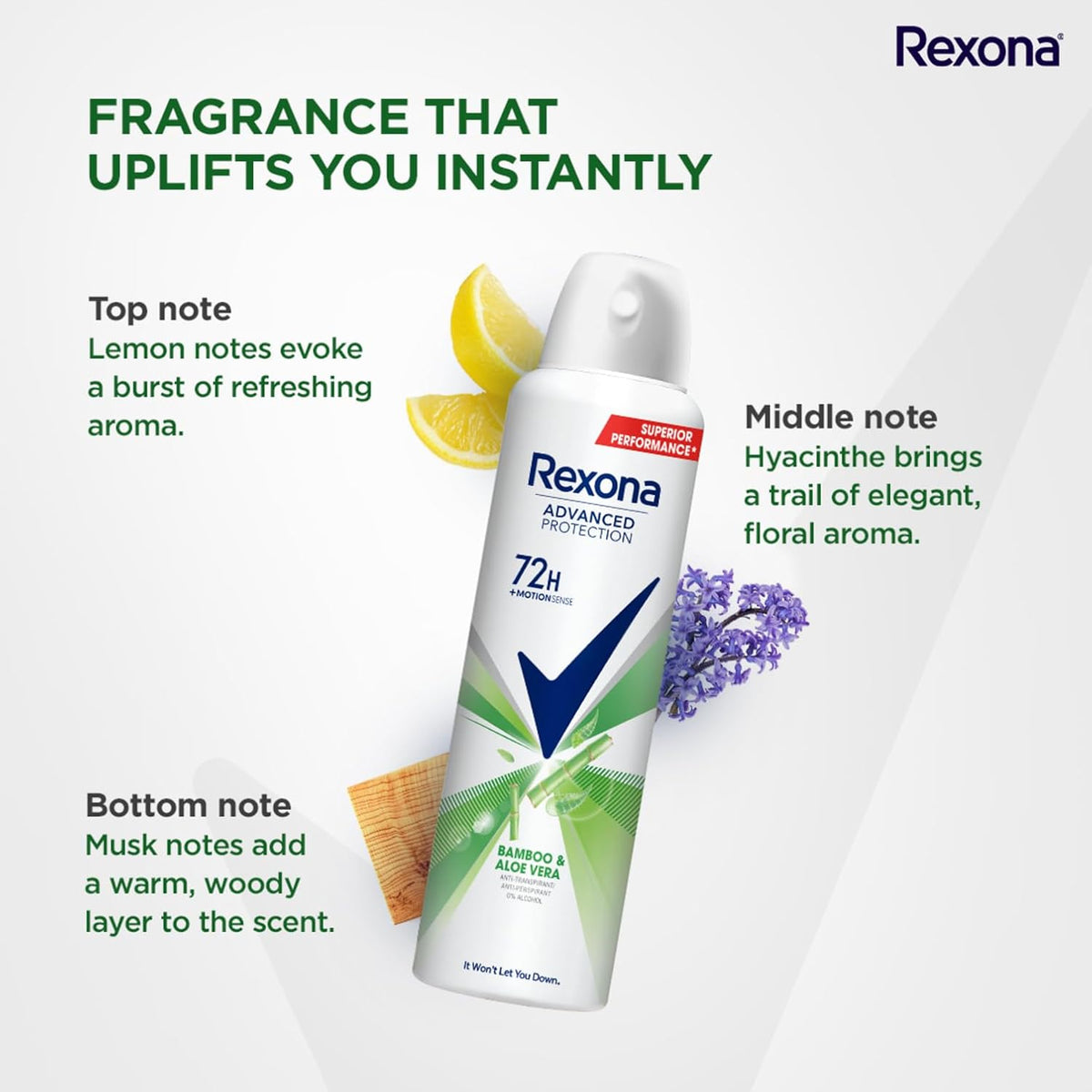 Rexona Advance Protection bamboo & Aloe Vera Deodorant Spray 72 H/Invisible and with long-lasting freshness