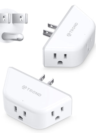 TROND Multi Plug Outlet Extender 2 Pack, Outlet Splitter for Bathroom | No Blocking with 3 Way Angled Design, ETL Listed, Cruise Essentials, Small Multiple Plug Adapter for Kitchen Office, White