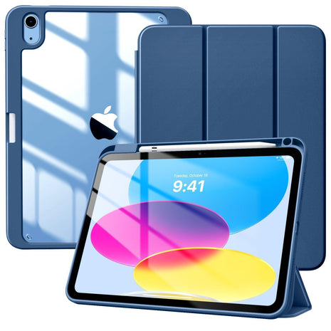 TiMOVO Case for iPad A16 11th Gen 11"/10th Gen 10.9", Abyss Blue | Pencil Holder, Slim Trifold Stand Protective Cover, Clear Transparent Back Shell, Auto Wake/Sleep