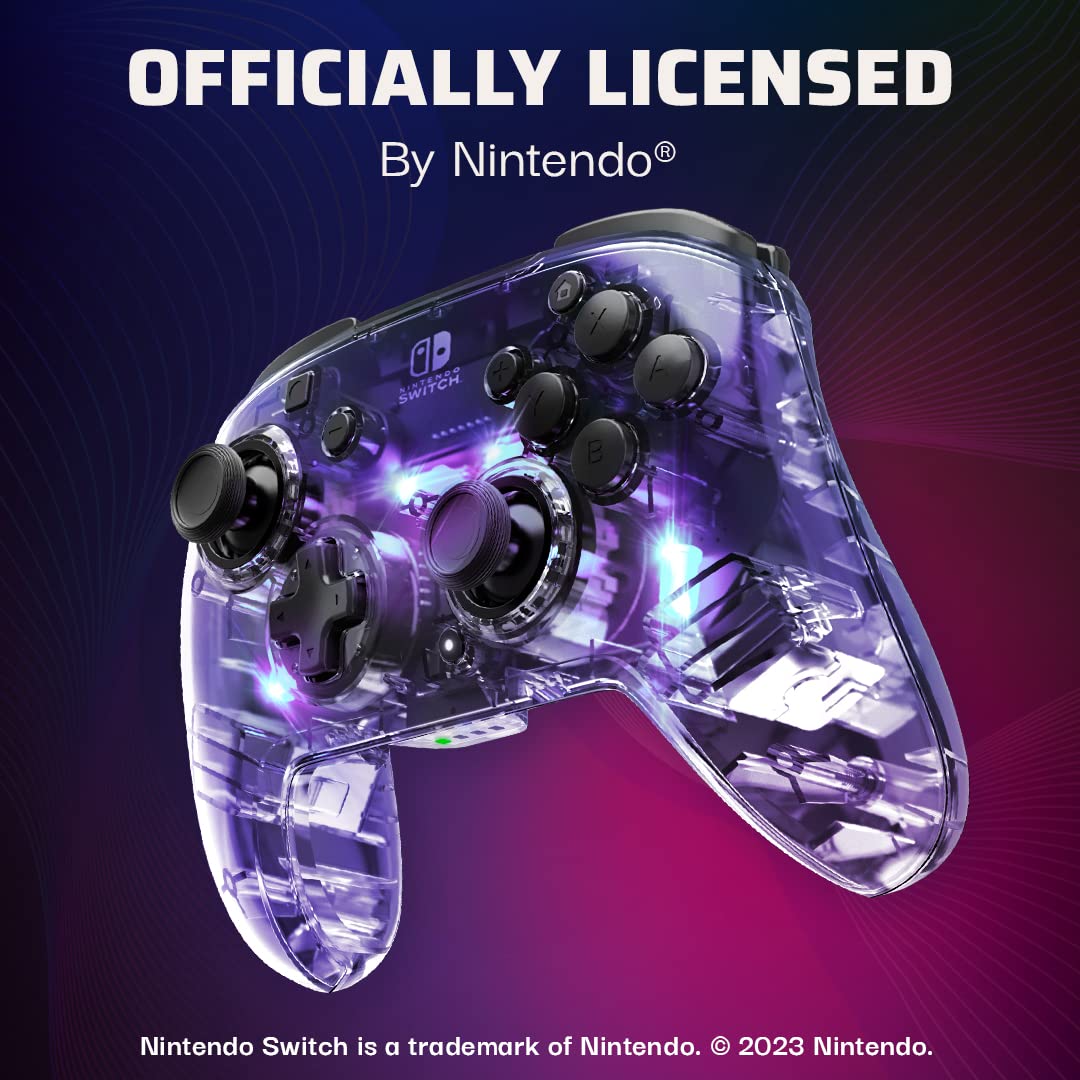 Afterglow Wireless RGB Controller - Nintendo Switch/Switch Lite/Switch - OLED Model, Nintendo Switch 2, Prismatic LED Lighting, Full Motion Control Gamepad, Customizable Paddle Buttons, Rechargeable Battery, Translucent