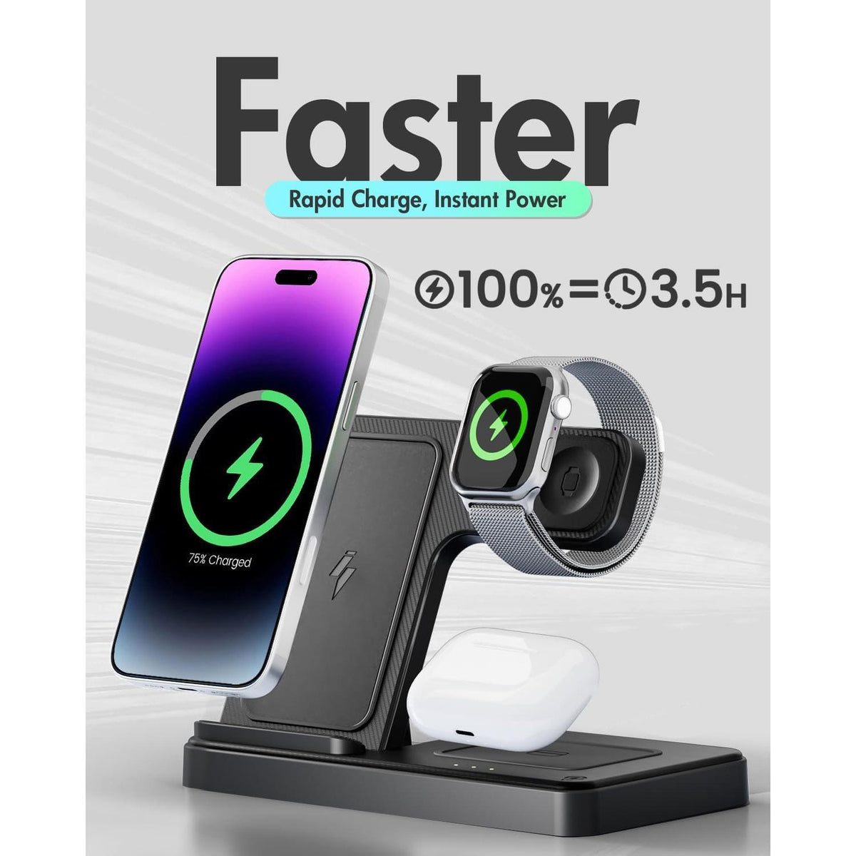 Wireless Charger iPhone Charging Station: 3 in 1 Charger Stand Multiple Devices for Apple - iPhone 16e 16 15 14 Pro Max 13 12 11 - Watch 10 9 8 7 6 5 4 3 2 SE and Ultra Series - Airpods 4 3 2 Pro