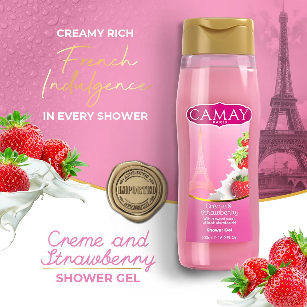 Camay Paris CrËme &Strawberry Shower Gel, Pink, 500 ml