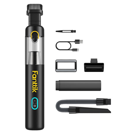 Fanttik Slim V8 Mate Cordless Car Vacuum Suction Power 12000Pa, Portable Mini Vacuum with Flexible Hose and Pet Brush, Type-C Charge, Portable for Car, Office Desk, Keyboards, Black