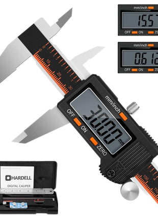 HARDELL Digital Caliper, 6 Inch Stainless Steel Caliper Measuring Tool with Large LCD Screen, Electronic Micrometer Caliper Digital Inch/Millimeter Conversion, Automatic Off(Ruler & 2 Batteries)