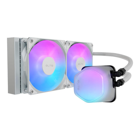 Design by Cooler Master 240 Elite Liquid White AIO CPU Liquid Cooler, R9|Ultra 7, Ceramic Bearing Pump, Translucent aRGB Cover, 240 Radiator, PWM Fans, AMD Ryzen AM5|4, Intel LGA 1851|1700 Platform