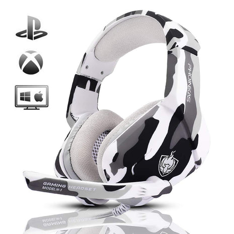 Gaming Headset for PS4, PHOINIKAS Wired Headset Compatible for Xbox One Switch MAC PC, 3.5mm Over Ear Headphones with Noise Cancelling Mic, Bass Surround, One Key Mute, Volume Control