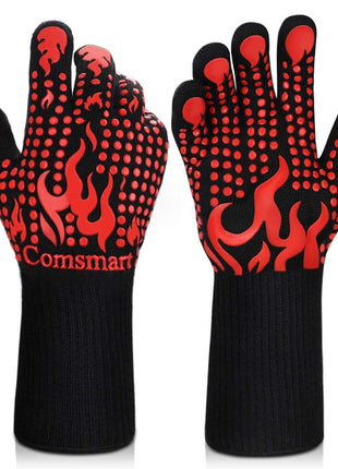Comsmart BBQ Gloves, 1472 Degree F Heat Resistant Grilling Gloves Silicone Non-Slip Oven Gloves Long Kitchen Gloves for Barbecue, Cooking, Baking, Cutting