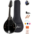 ADM Acoustic Mandolin Instrument Kit Music A Style for Kids Students Adults Wood Mandolins Beginner Set With Bag, Tuner, Pick-up, Strap, Strings, Picks and Hanger, Drak Black