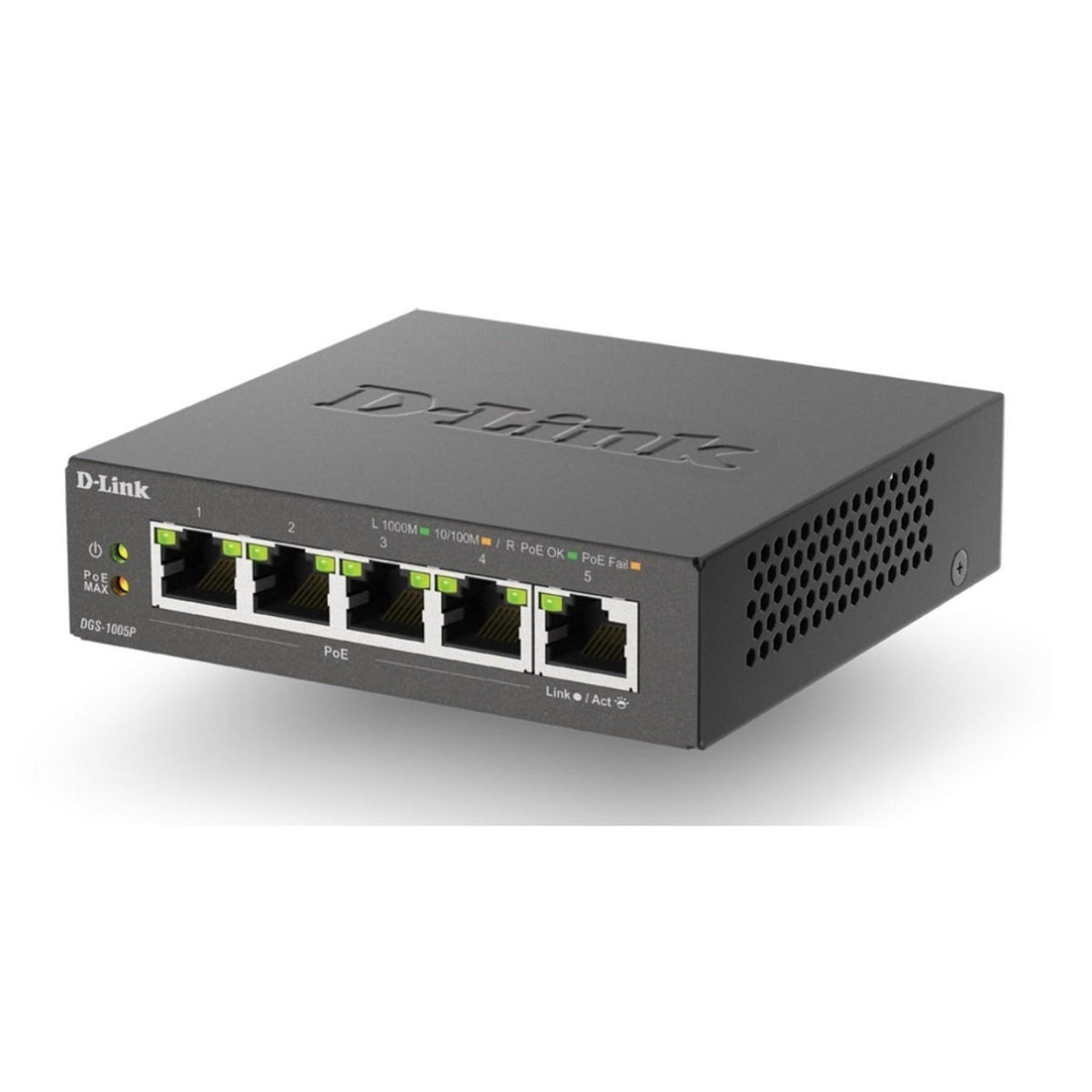 D-Link 5-Port Gigabit PoE+ Unmanaged/Plug and Play (60W Total PoE Budget 4xPort) Metal Compact Desktop Switch - (DGS-1005P)