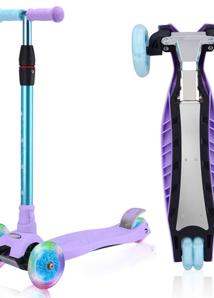 3 Wheel Scooter for Kids Ages 6-12,Kids Scooter with Light Up Wheels, Sturdy Deck Design, and 4 Height Adjustable Suitable for Kid Ages 3-12