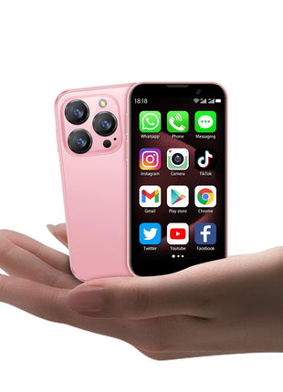 soyes Mini Phone World's Smallest 3.0" HD Touch Screen Mini Smartphone Unlocked Android Compact Mobile Phone for Kids & Students Cell Phone wih Quad-Core Dual SIM Face ID 2GB+16GB Pink