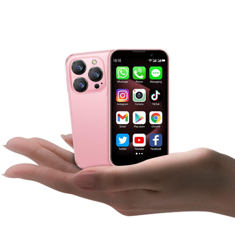 soyes Mini Phone World's Smallest 3.0" HD Touch Screen Mini Smartphone Unlocked Android Compact Mobile Phone for Kids & Students Cell Phone wih Quad-Core Dual SIM Face ID 2GB+16GB Pink
