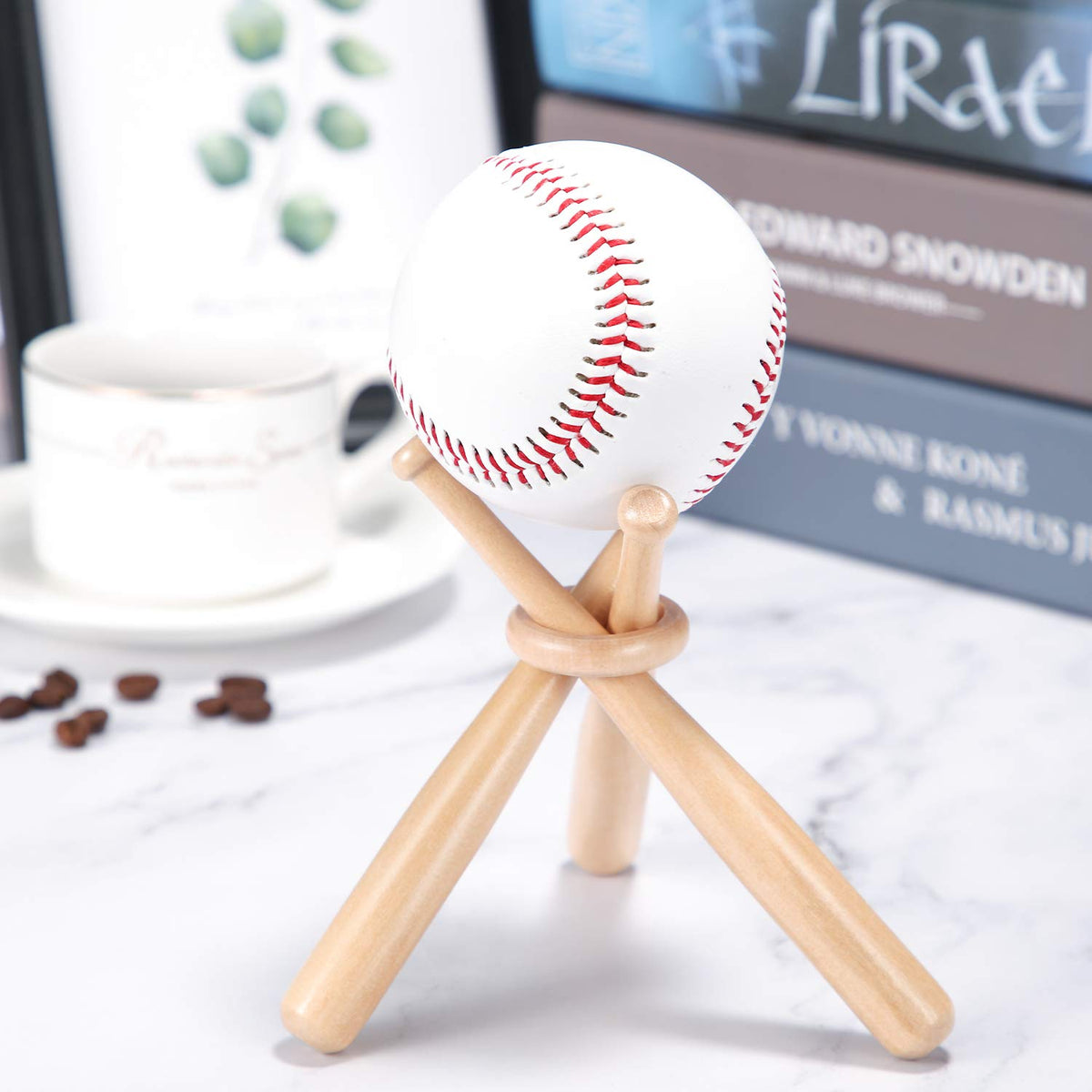 Honoson Baseball Stand Holders Balls Display Bat Wooden Stand Holder Display Centerpieces Tables for Baseball Sports Lover(1 Pack)