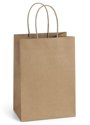 BagDream Gift Bags 100Pcs 5.25x3x8 Small Kraft Paper Gift Bags with Handles Bulk, Brown Paper Sacks for Small Business, Retail, Merchandise, Wedding Birthday Party Favor