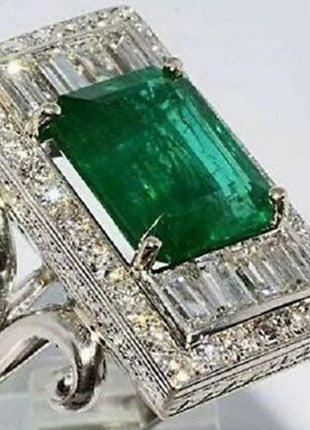 Vintage Emerald Groene Zirkonia Ring Rhinestone Statement Grote vierkante groene skeletring for Women Large Crystal Cubic Zirconia Stacking Rings Prom Wedding Bridal Finger Jewelry Gift for Her(8)
