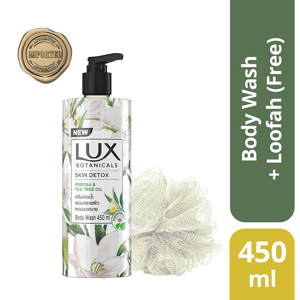 Lux Botanicals Skin Detox Shower Gel, Natural Extracts, No Paraben, Free Loofah, 450 ml