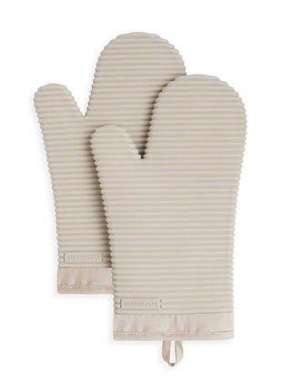 KITCHENAID Ribbed Soft Silicone Oven Mitt 2 Pack Set, 7.5 inchx13 inch, Milkshake