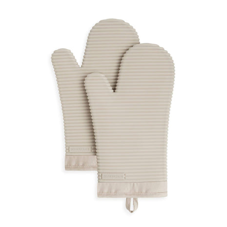 KITCHENAID Ribbed Soft Silicone Oven Mitt 2 Pack Set, 7.5 inchx13 inch, Milkshake