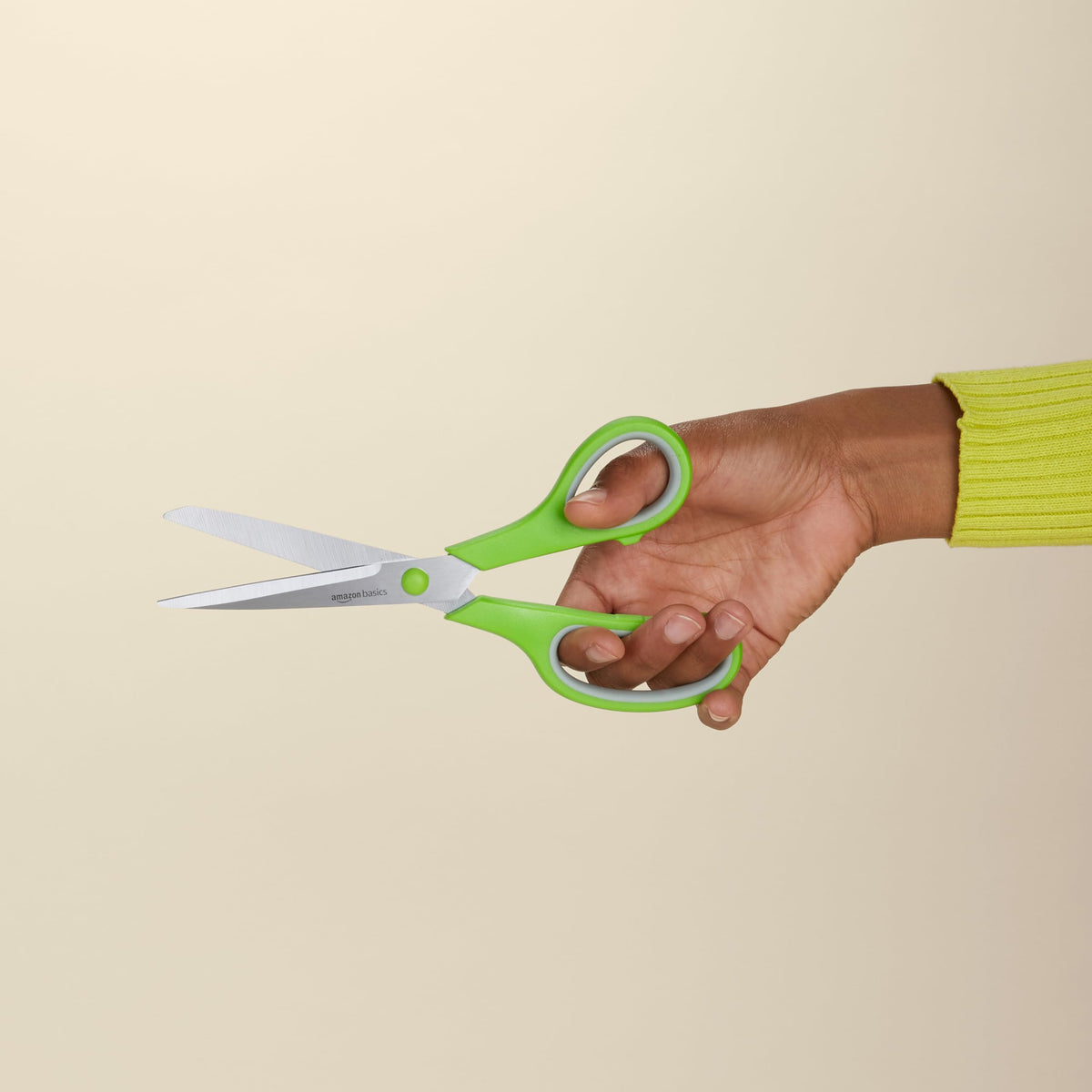Amazon Basics Stainless Steel Scissors for Office, Crafts, Multipurpose, Sharp, Comfort Grip, PVD Coated, 2 Pack, Green and Grey