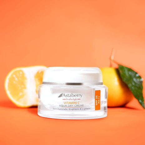 Astaberry Indulge Vitamin C Day Crème with SPF 25 for Glowing Skin | Reduces Acne | Protects From UV Damage | Reduces Dark Spots & Blemishes - 50 g
