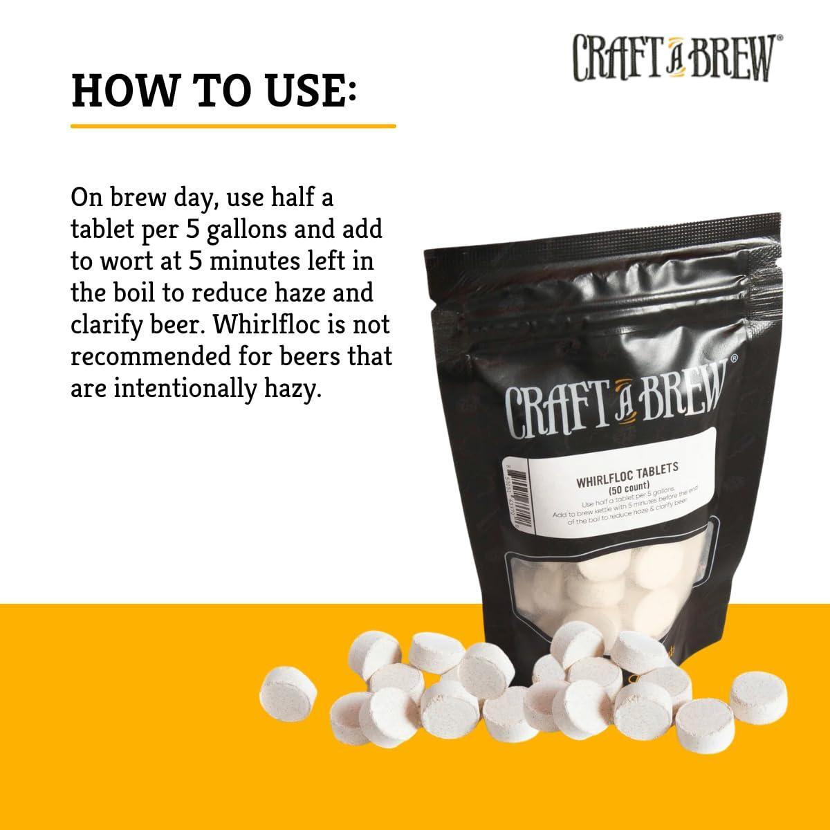 Craft A Brew - Whirlfloc Tablets - Brew Clearer Beer - For At Home Beer Brewing - Reduces Haze of At Home Brewed Beer - Blend of Irish Moss & Purified Carrageenan - Use on Brew Day - 50 Count Tablets