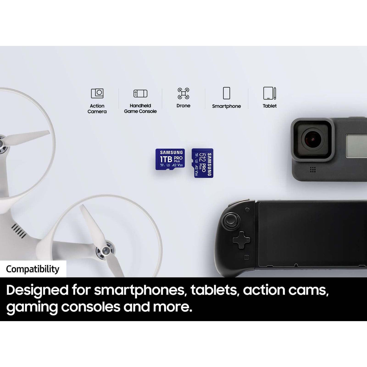 Samsung PRO Plus microSD Memory Card + Adapter, 512GB microSDXC, Up to 180 MB/s, Full HD & 4K UHD, UHS I, C10, U3, V30, A2, for Android Smartphones, Tablets, GoPRO, and DJI Drone (MB MD512SA/AM)
