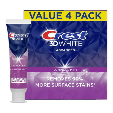 Crest 3D White Advanced, Teeth Whitening Toothpaste for Adults, 3.7 oz, 4 Pack, Cavity Protection Fluoride Toothpaste, Strengthens Enamel, Travel Size Toiletries