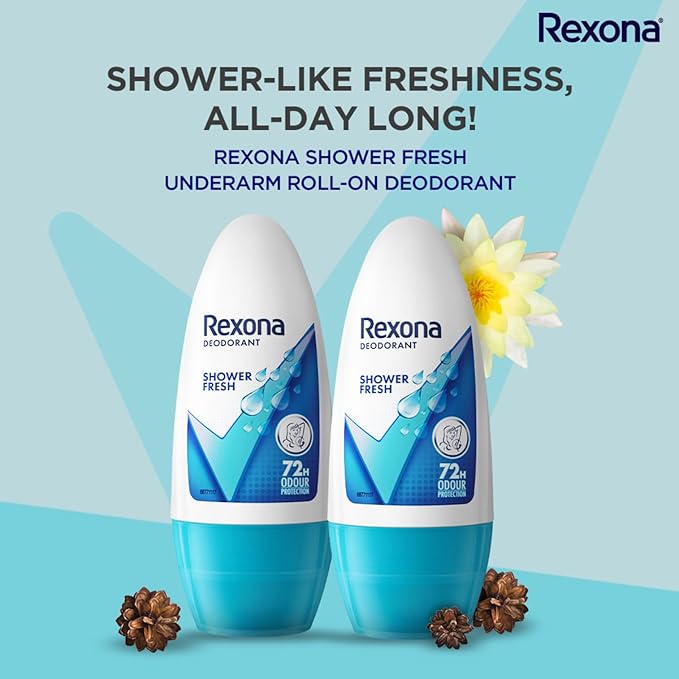 Rexona Shower Fresh Underarm Roll On Deodorant For Women|| 50 ml+Rexona Shower Fresh Underarm Roll On Deodorant For Women|| 50 ml