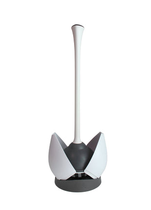 Clorox Toilet Plunger with Hideaway Holder Caddy Heavy-Duty Compact Design with Non-Skid Rubber Base for Bathroom Convenient Storage Toilet Unclogger, 6.5x19.5-Inch, White