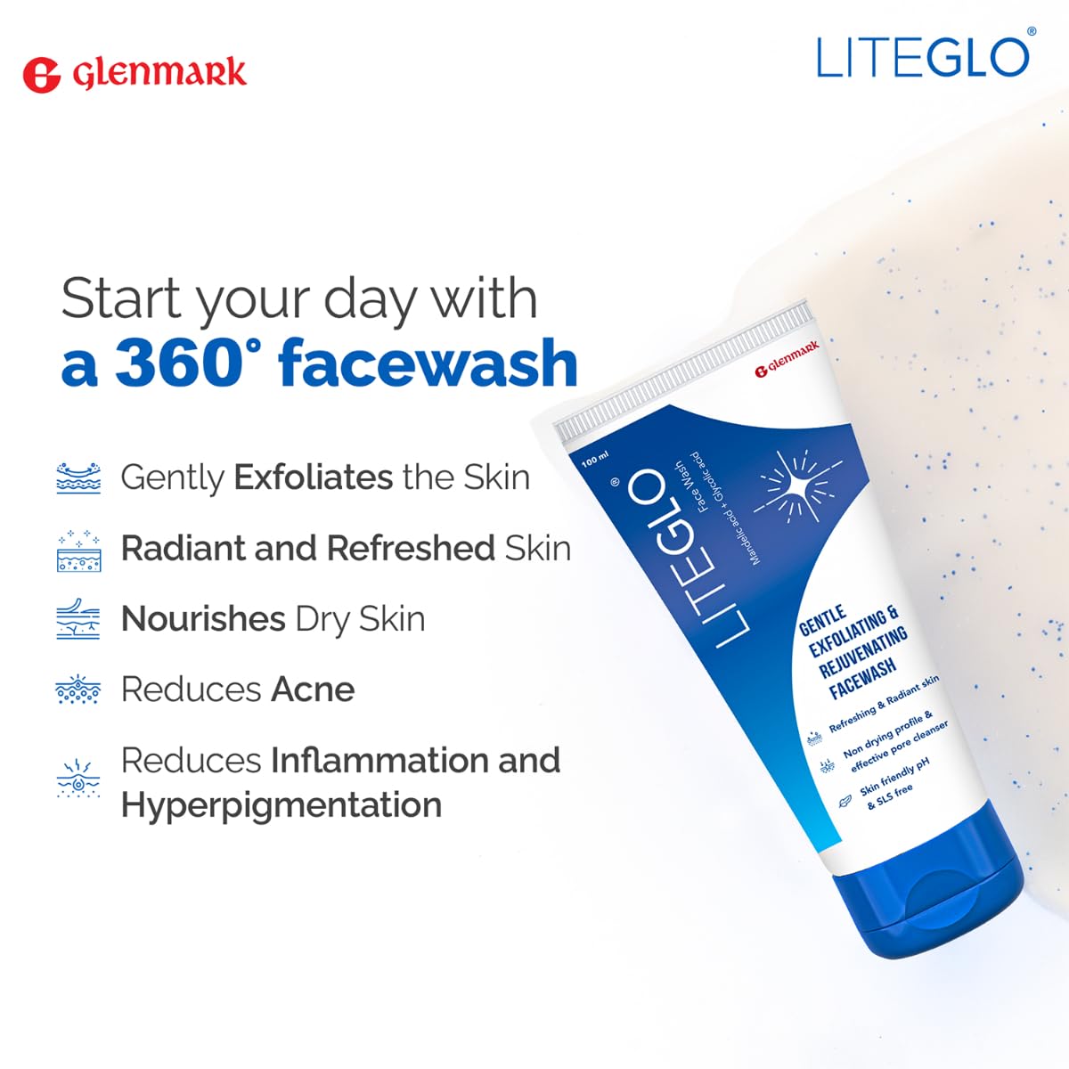 Lite Glo Face Wash for Combination Skin - Contains Vitamin C, Glycolic Acid and Mandelic Acid, Helps with Optimal Exfoliation, Prevents Dryness of Skin, Gives Gentle Cleanse