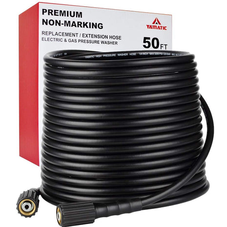 YAMATIC Pressure Washer Hose 50FT x 1/4 inch, 3200 PSI Kink Resistant OEM-Quality Upgrade Power Washer Replacement/Extension with M22-14mm Brass Fittings for Ryobi, Troy Bilt, Greenworks, CRAFTSMAN