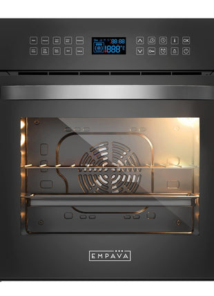 Empava Built-In Electric Single Wall Oven 24 inch Convection and Rotisserie | 10 Cooking Modes, Screen Touch Control, Black Glass Door