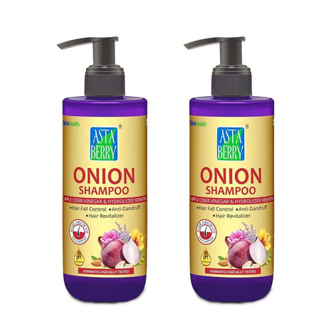 ASTABERRY Onion Shampoo For Hair Growth 300ml- Hair Fall Shampoo | Keeps Dryness away | Dandruff & Revitalizer | Goodness of 21 Herbal Extract & Essentials Oils | Pack 2,(2 x 300ml)
