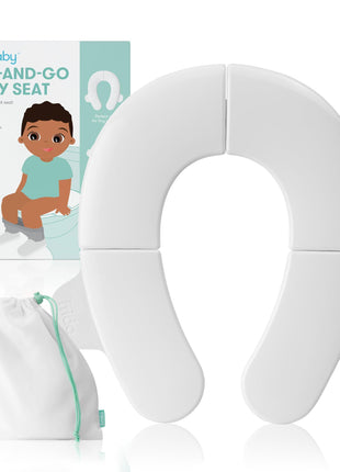 Frida Baby Fold-and-Go Portable Potty Seat for Toilet, Foldable Travel Potty Seat for Toddler, Fits Round & Oval Toilets, Non-Slip Base, Handles, Includes Free Travel Bag