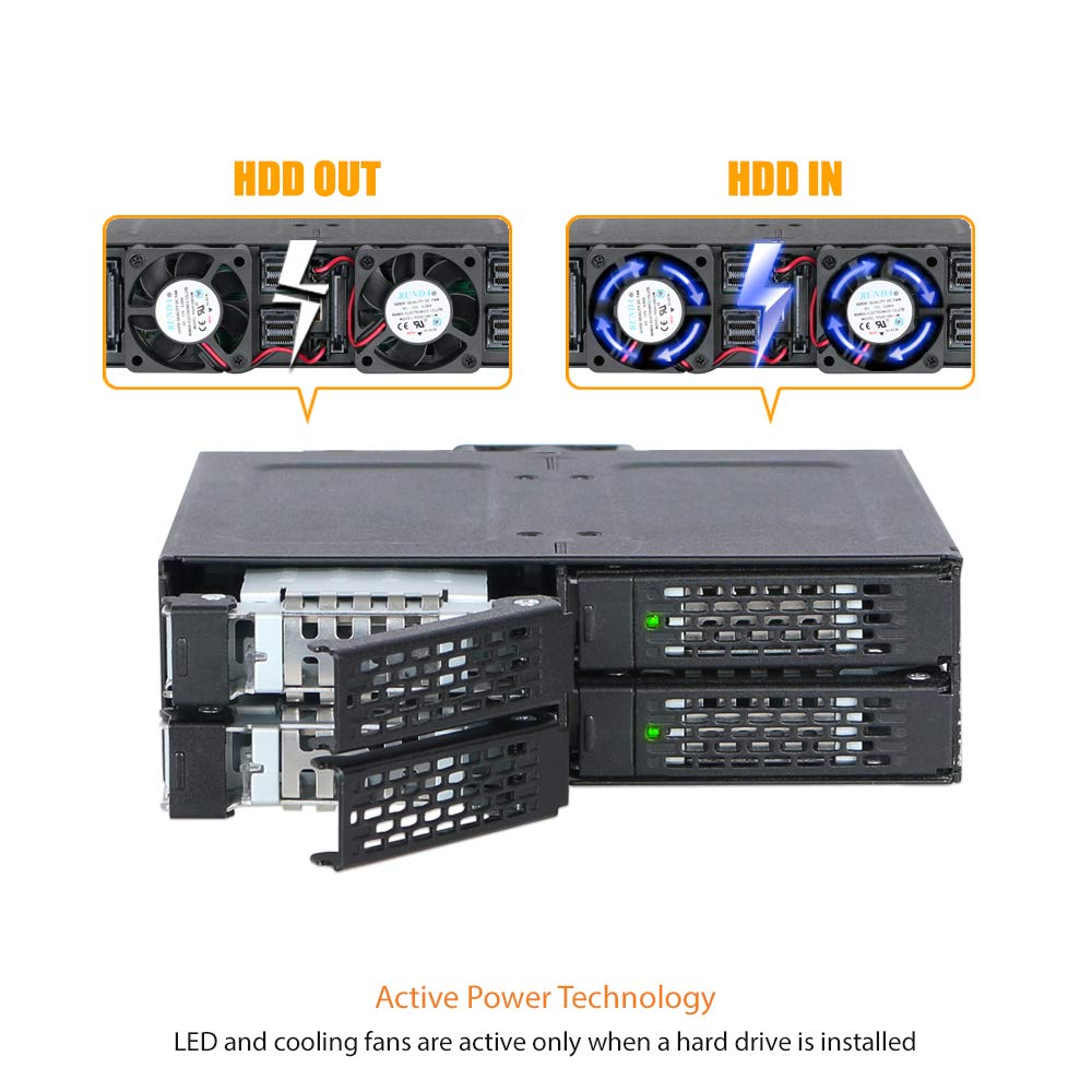 ICY DOCK 4 Bay 2.5 SAS/SATA HDD/SSD Metal Mobile Rack Enclosure for 5.25" Bay (with Fan Control) | ToughArmor MB607SP-B