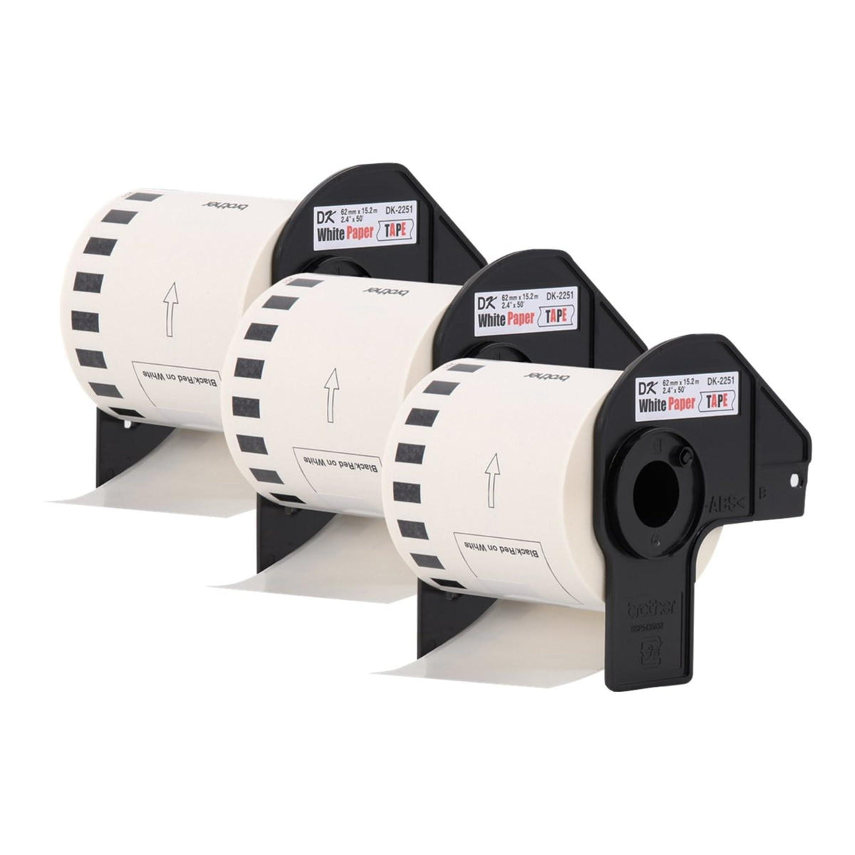 Brother Genuine DK-22513PK Continuous Length Replacement Labels, Black/Red Label on White Paper Tape, Engineered with Excellence, 2.4â€ x 50 feet, (3) Rolls per Box (DK22513PK)