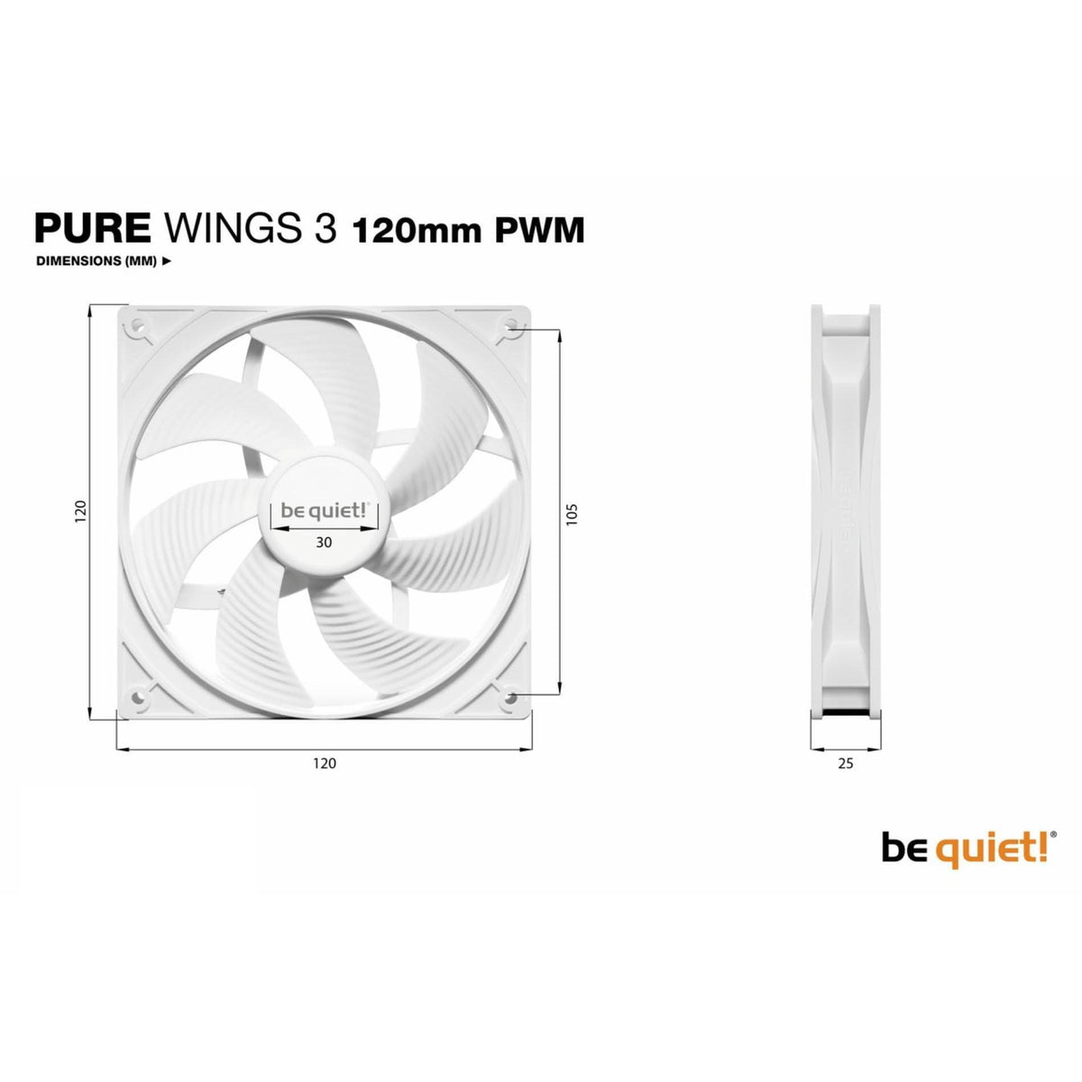be quiet! Pure Wings 3 120mm PWM White Fan | High top-end Speed | Low Minimum RPM | Optimized Fan Frame | Extraordinary air Pressure | White | BL110