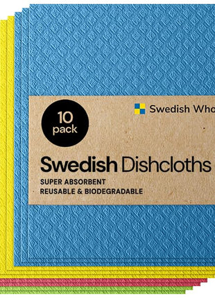 Swedish Wholesale Dishcloths, Cellulose Sponge Cloths ??Bulk 10 Pack of Eco Friendly, No Odor, Reusable Cleaning Cloths for Kitchen ??Absorbent Dish Cloth Hand Towel ??Assorted