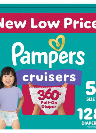 Pampers Diapers - Cruisers 360 - Size 5, 128 Count, Babyproof up to 100% Leakproof Pull-On Diaper