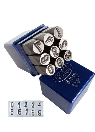 YKLP 1/4 inch Metal Number Stamps Set, 6mm Steel Number Punch DIY Tool for Leather, Brass, Aluminum, Mild Steel 9Pcs(0-9)