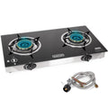 Barton Double Burner Stove w/Auto Ignition LPG Tempered Glass Outdoor Propane Portable Camping Cooktop Range 2-Burner Gas Burner