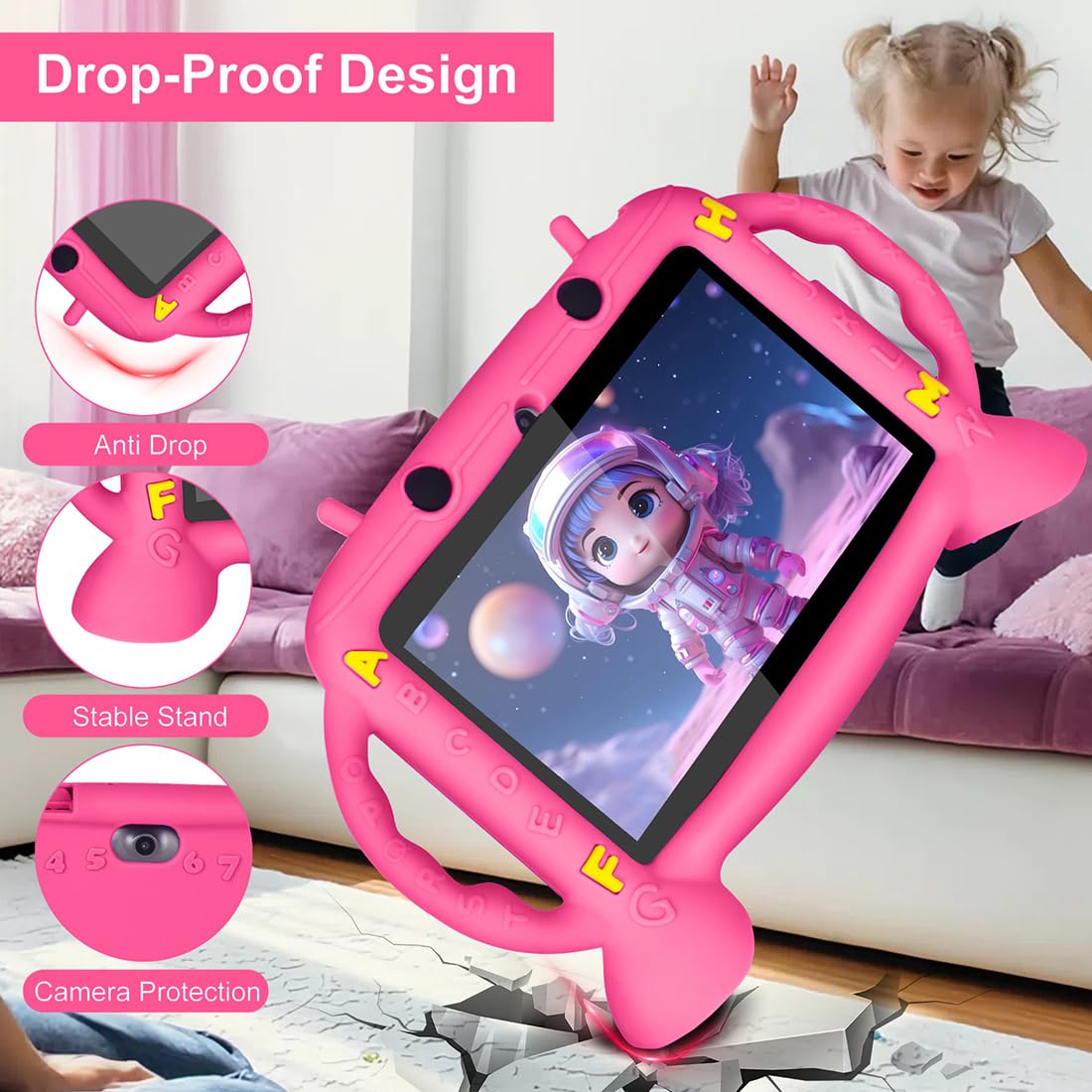 MengDash Kids Tablet, 7 inch Tablet for Kids 2-10, Educational Learning Toddler Tablet Android 11, 3GB RAM+32GB ROM Storage, Google Play YouTube, Baby Girl boy Present (Red)