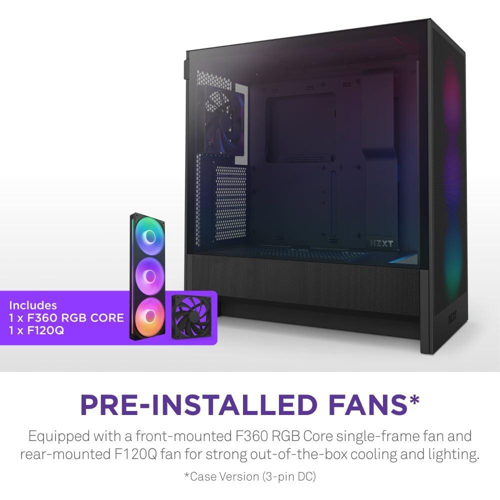 NZXT H5 Flow RGB 2024 - Compact ATX Mid-Tower PC Gaming Case - High Airflow - F360 RGB Core (CV) Included - 360mm Front & 240mm Top Radiator Support - Cable Management - Tempered Glass - Black