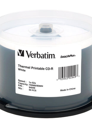 50pk Cdr 52x 700mb 80min White Thermal Printable Spindle