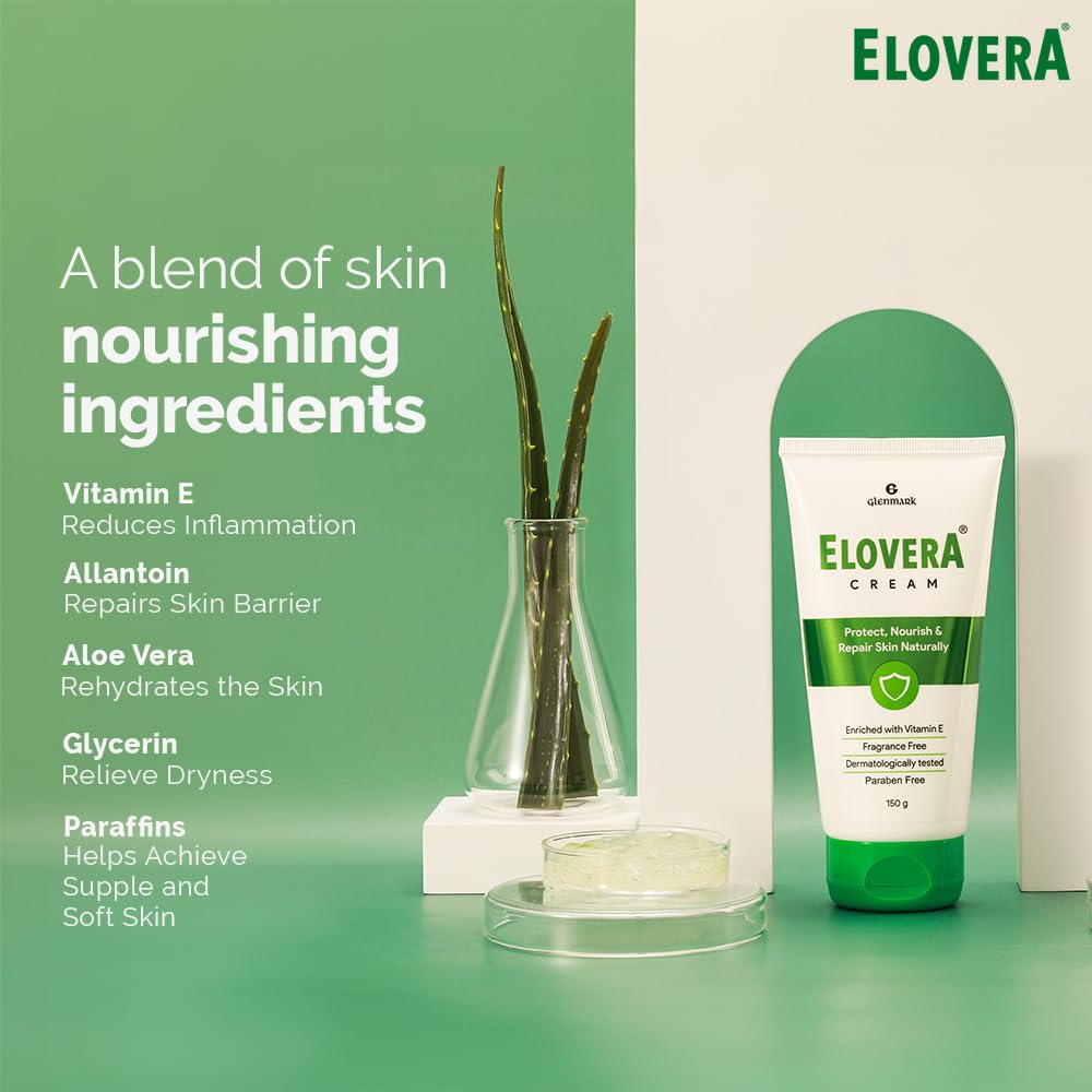 Elovera Moisturising Cream 150g | For Dry Skin | with Aloe Vera & Vitamin E | Protects, Nourishes and Repairs Skin | Paraben Free | Fragrance Free