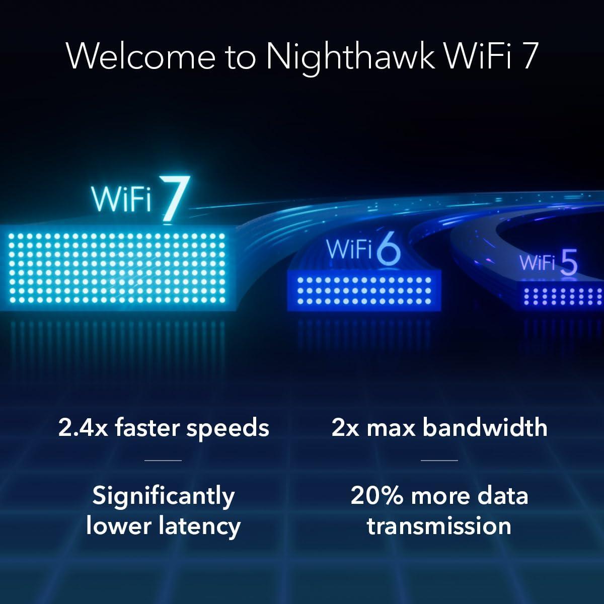 NETGEAR Nighthawk Tri-Band WiFi 7 Router (RS500) – Security Features, BE12000 Wireless Speed (up to 12 Gbps) - Covers up to 3,000 sq. ft., 120 Devices – 2.5 Gig Internet Port - Free Expert Help