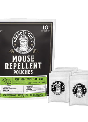 Grandpa Gus's Extra-Strength Mouse Repellent Pouches, Peppermint & Cinnamon Oil, Natural Rodent Deterrent Control for Garage, RV, Car, Basement, Attic, Storage, 1.75 Oz (Pack of 10)