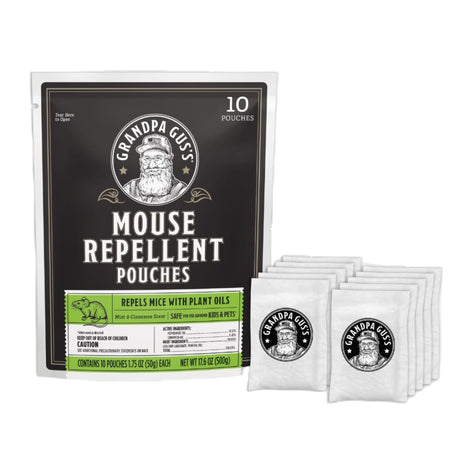Grandpa Gus's Extra-Strength Mouse Repellent Pouches, Peppermint & Cinnamon Oil, Natural Rodent Deterrent Control for Garage, RV, Car, Basement, Attic, Storage, 1.75 Oz (Pack of 10)